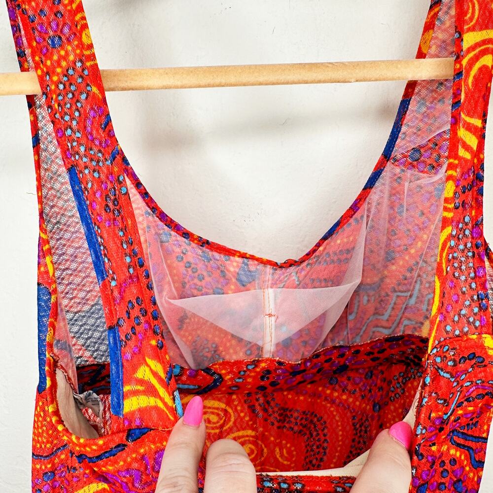 Vintage Olga Nylon Sheer Psychedelic Mesh Maxi Nightgown Dress Swim Cover Up - Picture 7 of 14